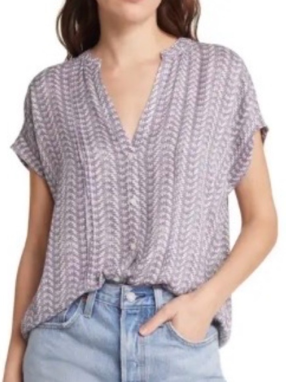 Treasure & Bond Lavender Leaf-Print Button-Front Blouse